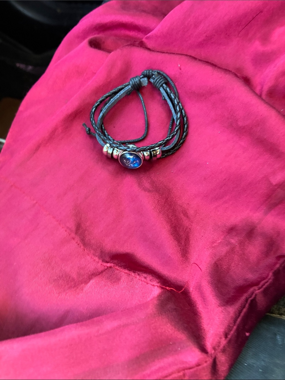 Handmade Black Cord Bracelet with Blue Accent